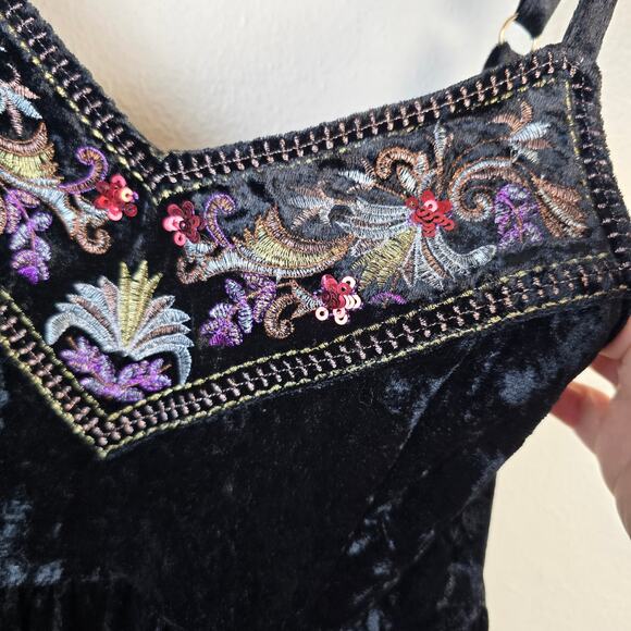 Somedays Lovin Erin Maxi Dress S Black Velvet Embroider Dark Romantic Whimsigoth - Picture 3 of 16